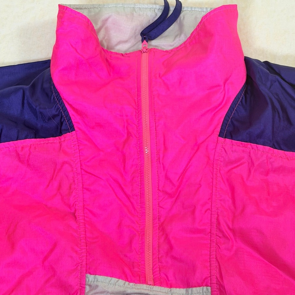 Vintage Columbia Windbreaker‎ Jacket Womens L Neon Pink Purple 90s Half Zip - Picture 3 of 8